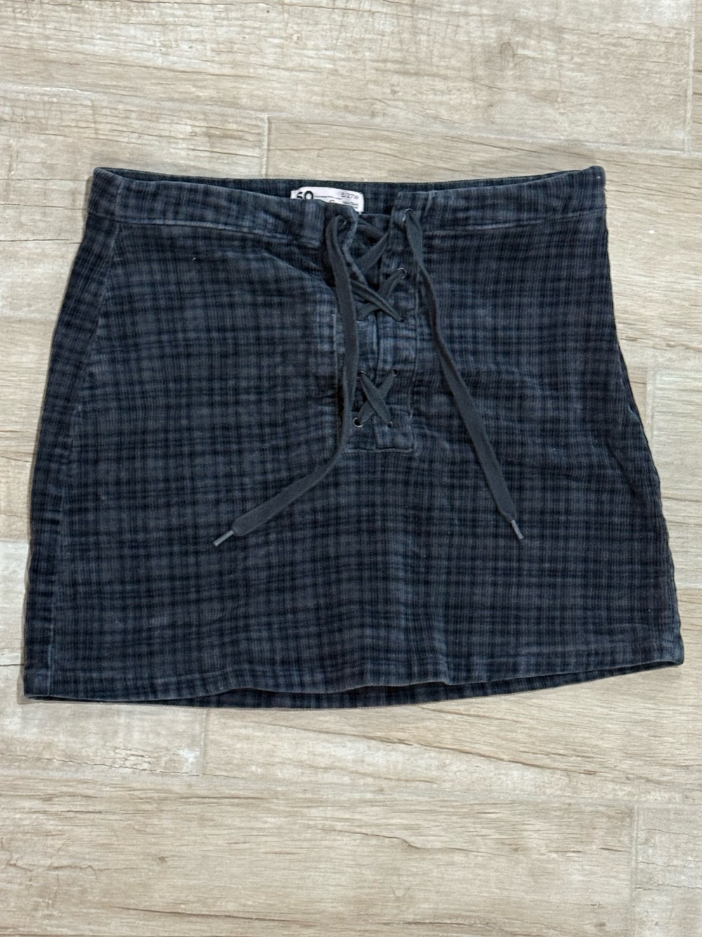SO Girls Corduroy Gray & Navy Plaid Lace-Up Mini Skirt